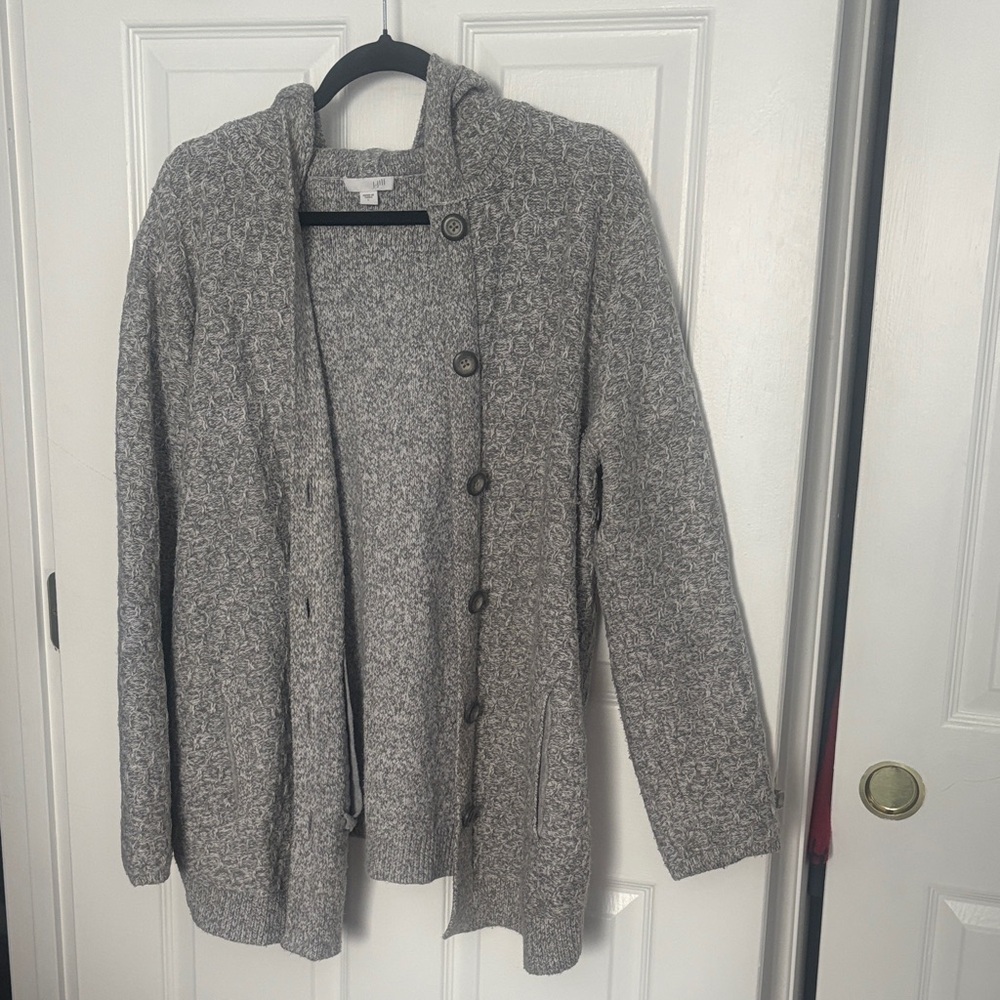 J.JILL Hooded Heather Gray Women's Sweater - Picture 5 of 12